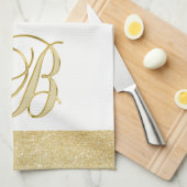 モノグラムの手紙Bの金ゴールドのグリッター白い色の台所 キッチンタオル (四つ折り)