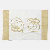 モノグラムの手紙Bの金ゴールドのグリッター白い色の台所 キッチンタオル (横)