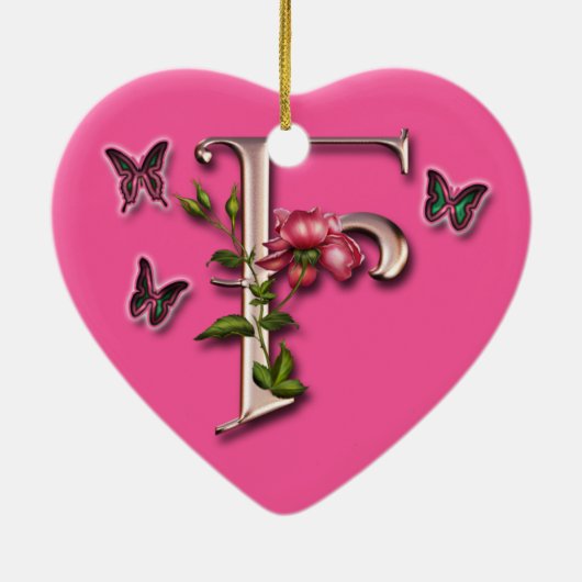 モノグラムの手紙F -ハートのオーナメント セラミックオーナメント (裏面)