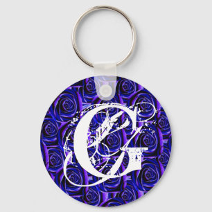 モノグラムの手紙Gの青いバラKeychain キーホルダー