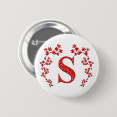 モノグラムの手紙Sの赤の葉 缶バッジ (正面&裏面)