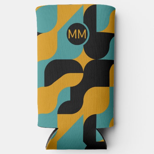 モノグラムの抽象芸術パタパーソナライズされたーン スリム缶クーラー (正面)