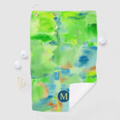 モノグラムの春の森林抽象芸術の水彩画のコラージュ ゴルフタオル (インサイチュ)