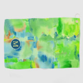 モノグラムの春の森林抽象芸術の水彩画のコラージュ ゴルフタオル (横)