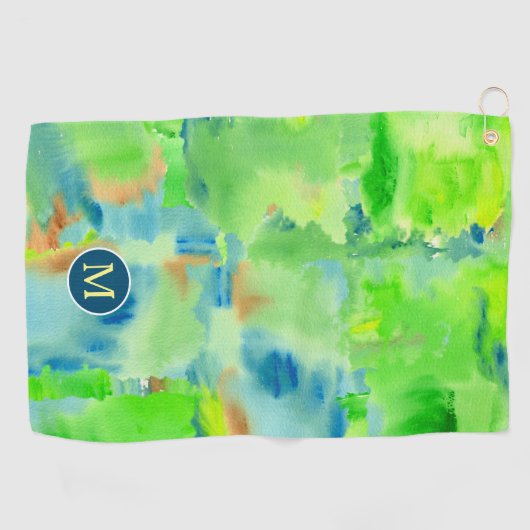 モノグラムの春の森林抽象芸術の水彩画のコラージュ ゴルフタオル (横)