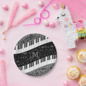 モノグラムの曲ピアノ鍵と音符 ペーパープレート (パーティー)