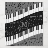 モノグラムの曲ピアノ鍵と音符 ワインラベル (シングルラベル)