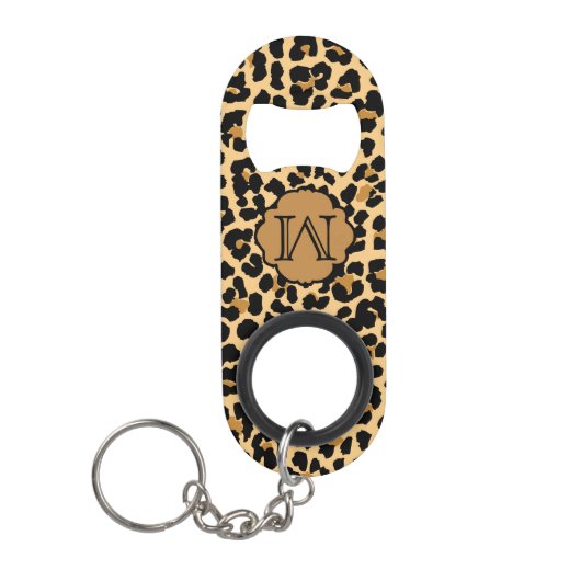 モノグラムの最初のヒョウのプリントの栓抜き キーホルダー栓抜き (正面)