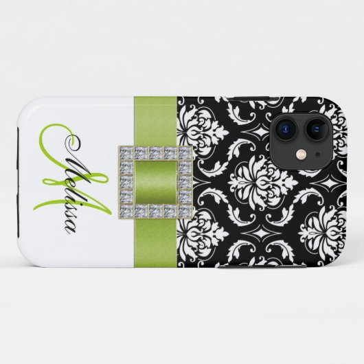 モノグラムの最初の緑の黒いダマスク織のiPhone 5の箱 Case-Mate iPhoneケース (裏面(横))