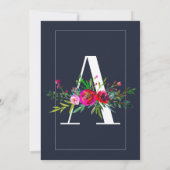 モノグラムの最後のイニシャル 現代的な青い花の結婚式 招待状 (裏面)