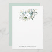 モノグラムの木目の葉 ノートカード (正面/裏面)