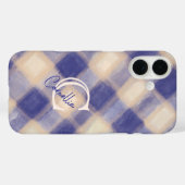モノグラムの格子模様のネイビーブルークリーム手書き Case-Mate iPhoneケース (裏面 (横))