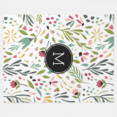 モノグラムの植物の花と葉 フリースブランケット (正面(横))