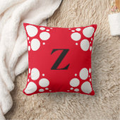 モノグラムの正方形の枕、水玉模様の黒い赤 クッション (ブランケット)