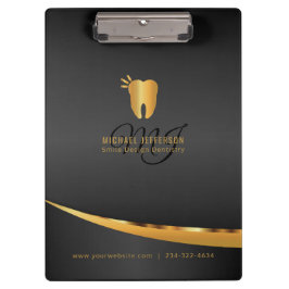 モノグラムの歯科医のオフィス-黒および金ゴールド クリップボード