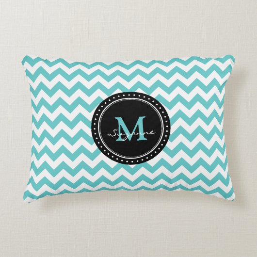 モノグラムの水の白の抽象芸術シェブロン アクセントクッション (正面)