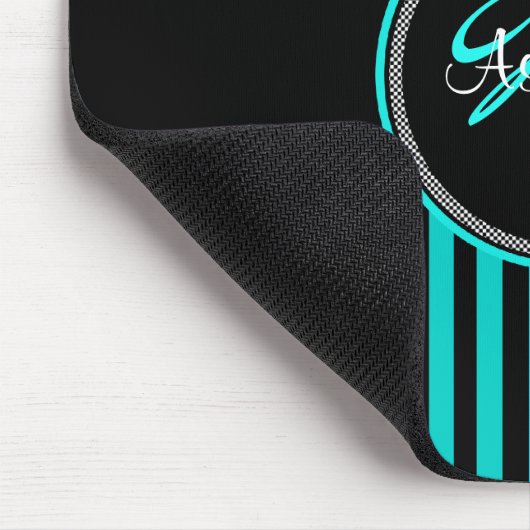 モノグラムの水の白黒のストライプのダマスク織のマウスパッド マウスパッド (コーナー)