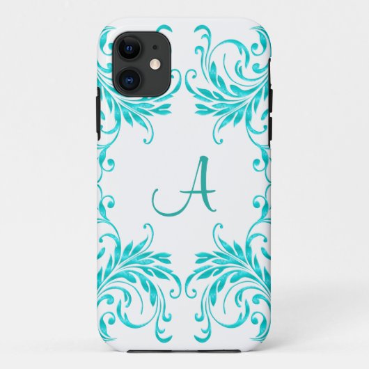 モノグラムの水の青のダマスク織 Case-Mate iPhoneケース (裏面)