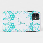 モノグラムの水の青のダマスク織 Case-Mate iPhoneケース (裏面(横))