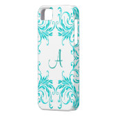 モノグラムの水の青のダマスク織 Case-Mate iPhoneケース (裏面左)