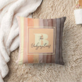 モノグラムの水彩ストライプ オレンジ ブラウン イエロー クッション (ブランケット)