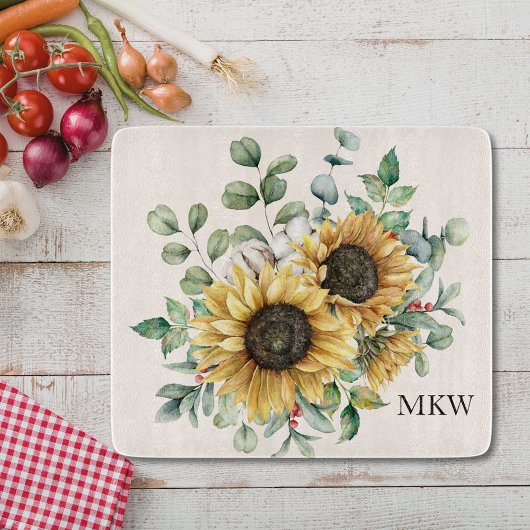 モノグラムの水彩ヴィンテージひま素朴わり カッティングボード