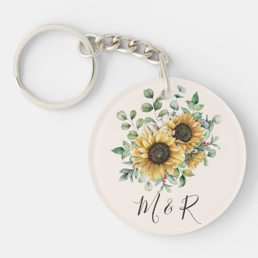 モノグラムの水彩ヴィンテージひま素朴わり キーホルダー (正面)