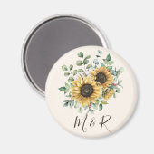 モノグラムの水彩ヴィンテージひま素朴わり マグネット (正面/裏面)