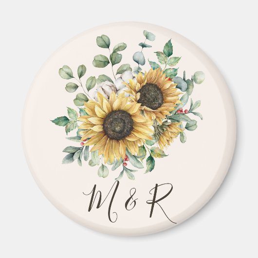 モノグラムの水彩ヴィンテージひま素朴わり マグネット (正面)