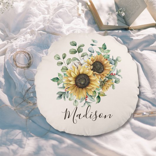 モノグラムの水彩ヴィンテージひま素朴わり ラウンドクッション