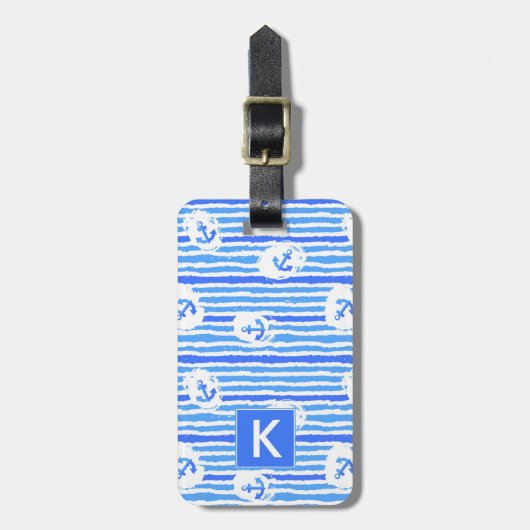 モノグラムの水彩画のいかりパターン1 ラゲッジタグ (正面縦)