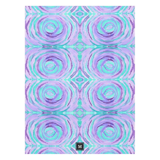 モノグラムの水彩画の絵を描かれる紫色のターコイズの渦巻 テーブルクロス (正面)