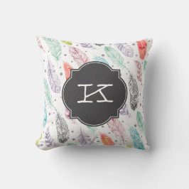 モノグラムの水彩画の羽パターン枕 クッション