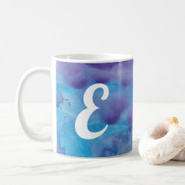 モノグラムの水彩画の青い紫色の大理石のスタイル コーヒーマグカップ