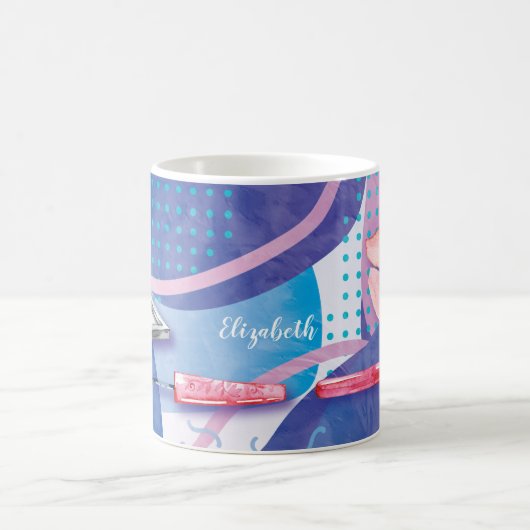 モノグラムの水彩画は芸術家のスタイリストの唇を構成します コーヒーマグカップ (中央)