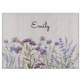 モノグラムの水彩紫野草地 カッティングボード (正面)