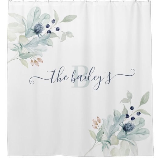 モノグラムの水彩花柄シャワーカーテン シャワーカーテン (正面)