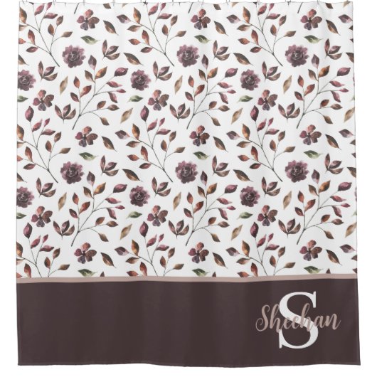 モノグラムの水彩花柄シャワーカーテン シャワーカーテン (正面)