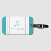 モノグラムの海ブルーとグレイストライプズ ラゲッジタグ (正面横)