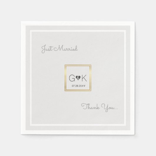 モノグラムの淡い色の結婚病 スタンダードカクテルナプキン (正面)