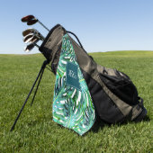 モノグラムの熱帯緑の草木はMonsteraの葉を模造します ゴルフタオル (グリーン)