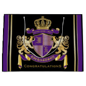 モノグラムの王冠の紋章あなた自身の紋章付き外衣を作って下さい ラージペーパーバッグ (正面)