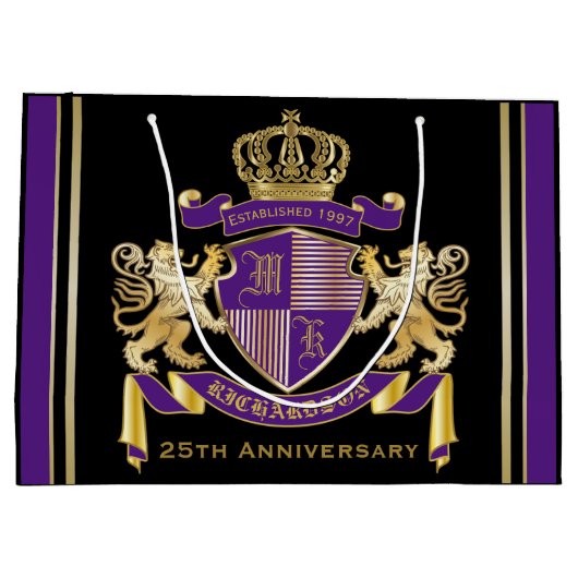 モノグラムの王冠の紋章あなた自身の紋章付き外衣を作って下さい ラージペーパーバッグ (裏面)