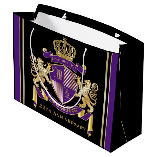 モノグラムの王冠の紋章あなた自身の紋章付き外衣を作って下さい ラージペーパーバッグ (裏面アングル)