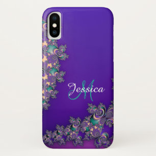 モノグラムの王室のな紫色のフラクタルの場合 iPhone X ケース