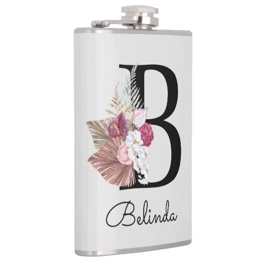 モノグラムの現代的なピンクの花イニシャルB フラスク (右)