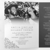 モノグラムの白の単色の葉の結婚式オールインワン 三つ折り招待状 (内部最初)