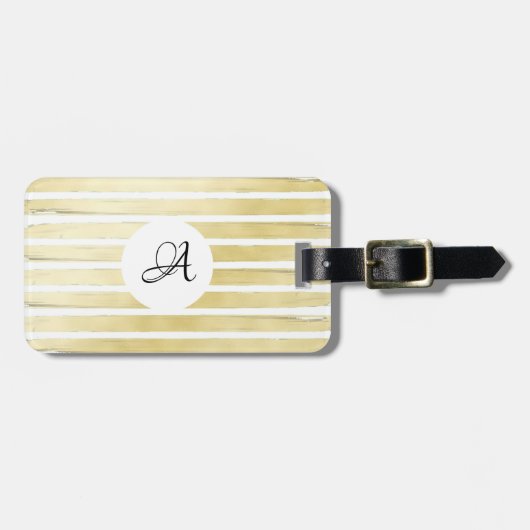 モノグラムの白エレガント金ゴールド絵を描ストライプの箔 ラゲッジタグ (正面横)