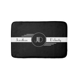 モノグラムの白黒アールデコ バスマット