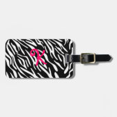 モノグラムの白黒シマウマのストライプの荷物のラベル ラゲッジタグ (正面横)